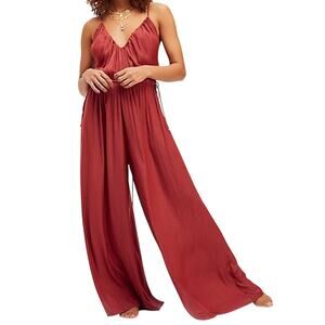 NWT Free People Wine Red V-Neck Cross-Strap Open Back Jumpsuit Medium
